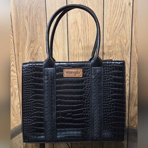 Wrangler Black Crocodile Whipstitch Tote